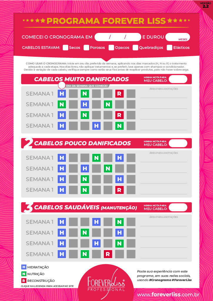 Tabela de cronograma capilar da Forever Liss